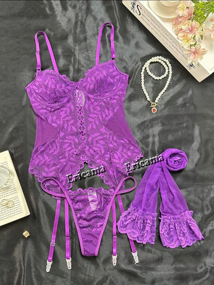 3-Piece Lace Underwear Bra And Panty Set