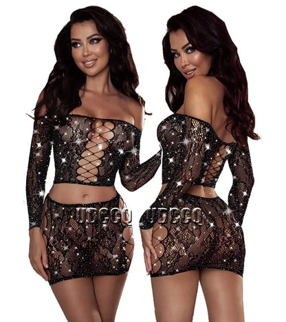 Rhinestone Mini Dress - Black