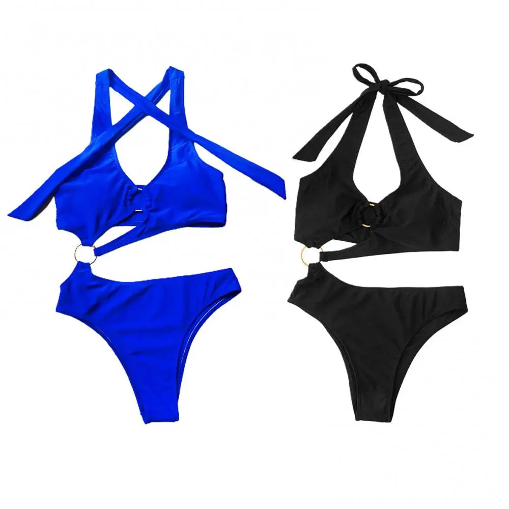Halter top bikini set with connecting rings