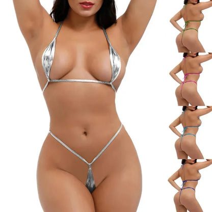 Shiny Metallic Halter Style G-String Micro Bikini