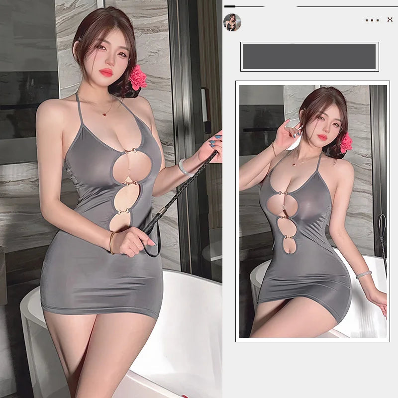 Sheer open front style mini dress