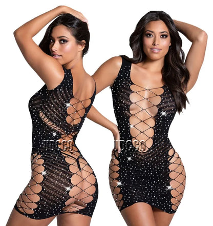 Rhinestone Mini Dress - Black