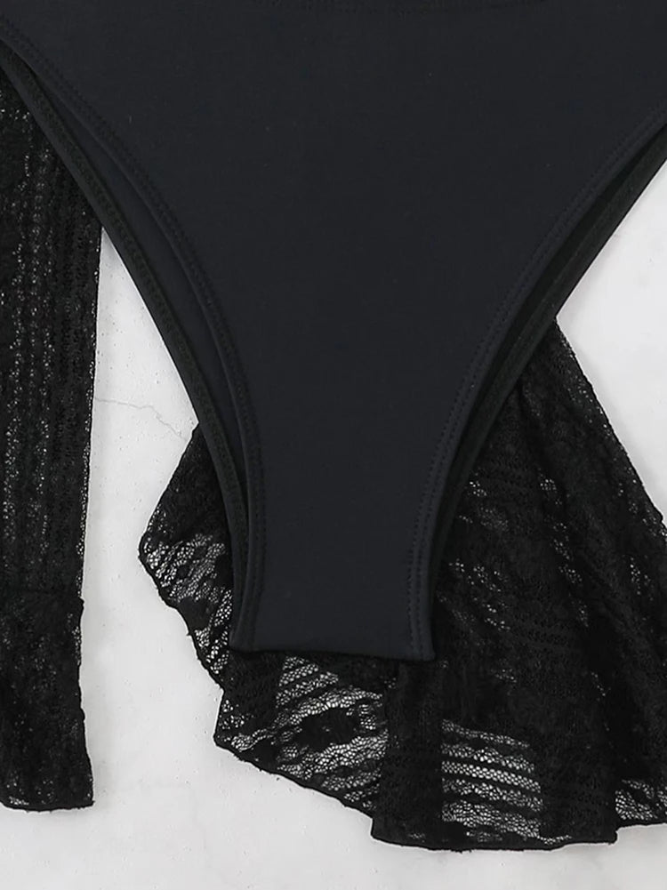 Sexy Four-piece Swimsuit w/ Long-sleeve Cover-up Swimwear Set