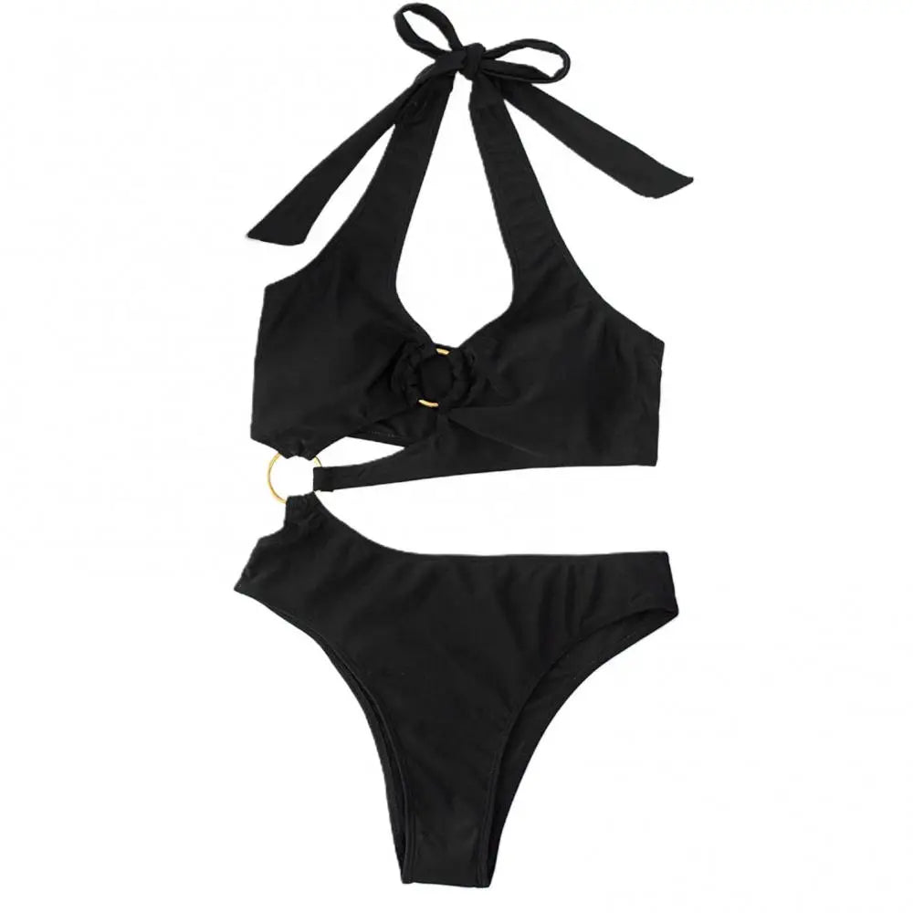 Halter top bikini set with connecting rings
