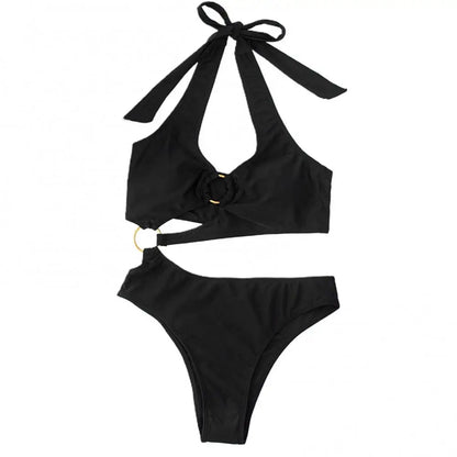 Halter top bikini set with connecting rings