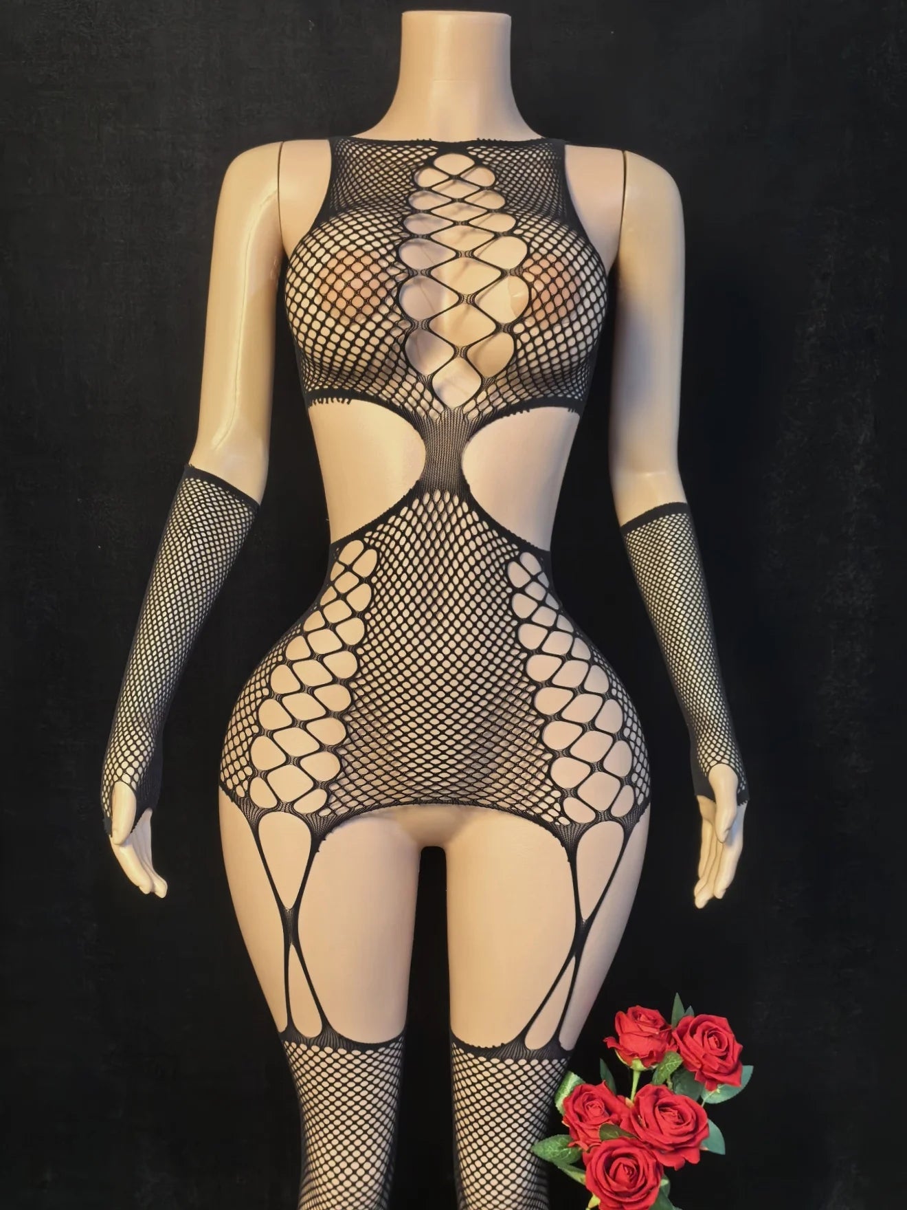 One piece fishnet crotchless body stocking