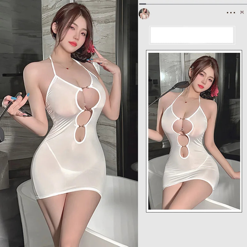 Sheer open front style mini dress