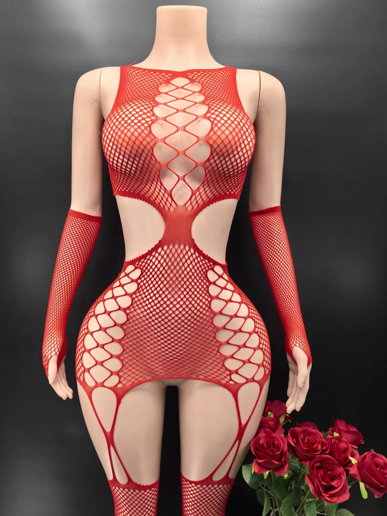 One piece fishnet crotchless body stocking