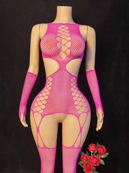 One piece fishnet crotchless body stocking