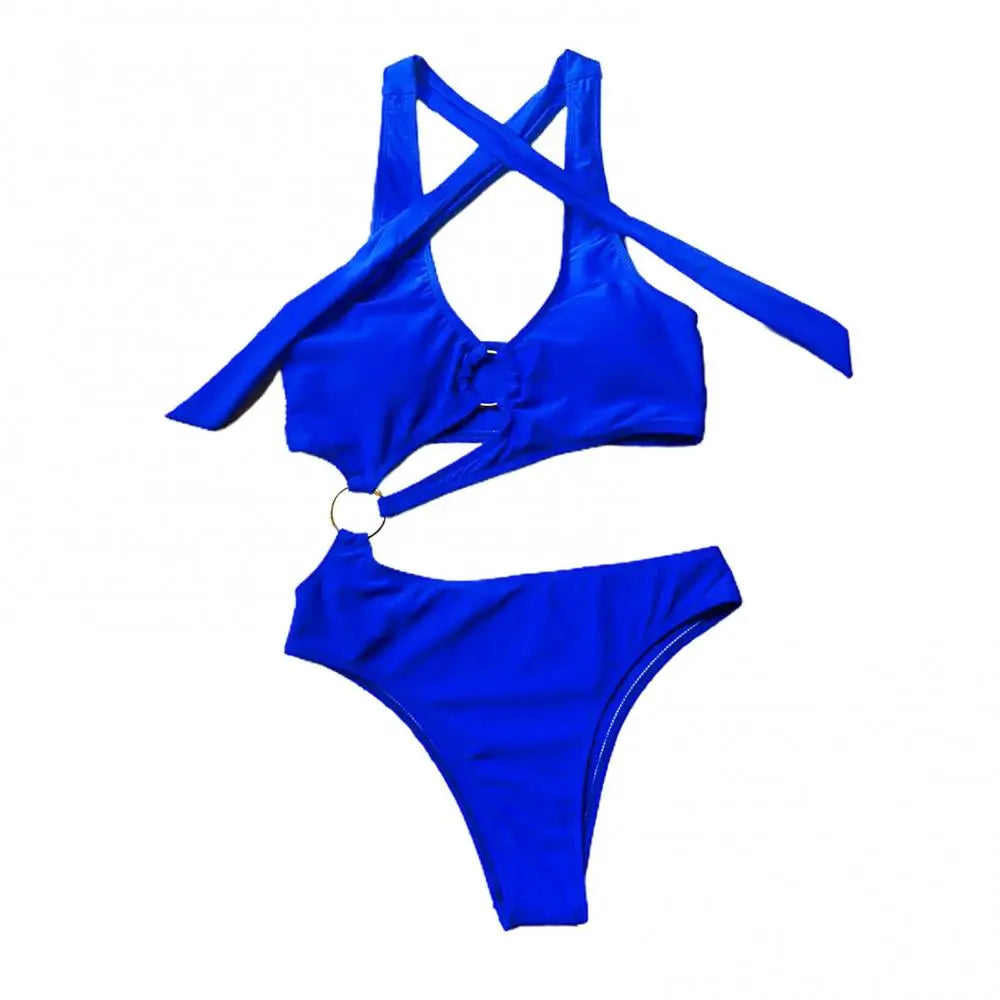 Halter top bikini set with connecting rings